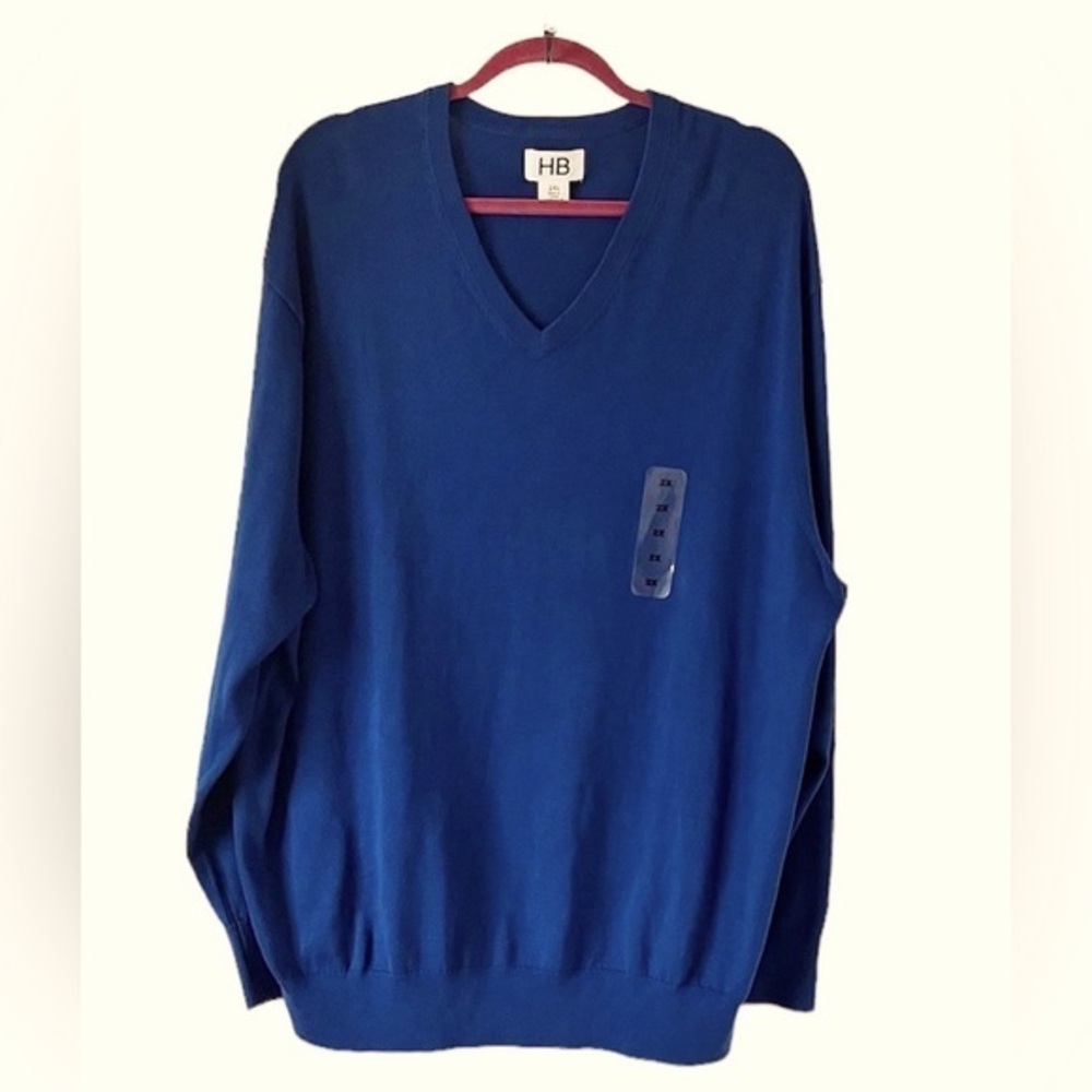 HB Blue Knit V Neck long‎ sleeve Men’s Sweater Sz 2XL